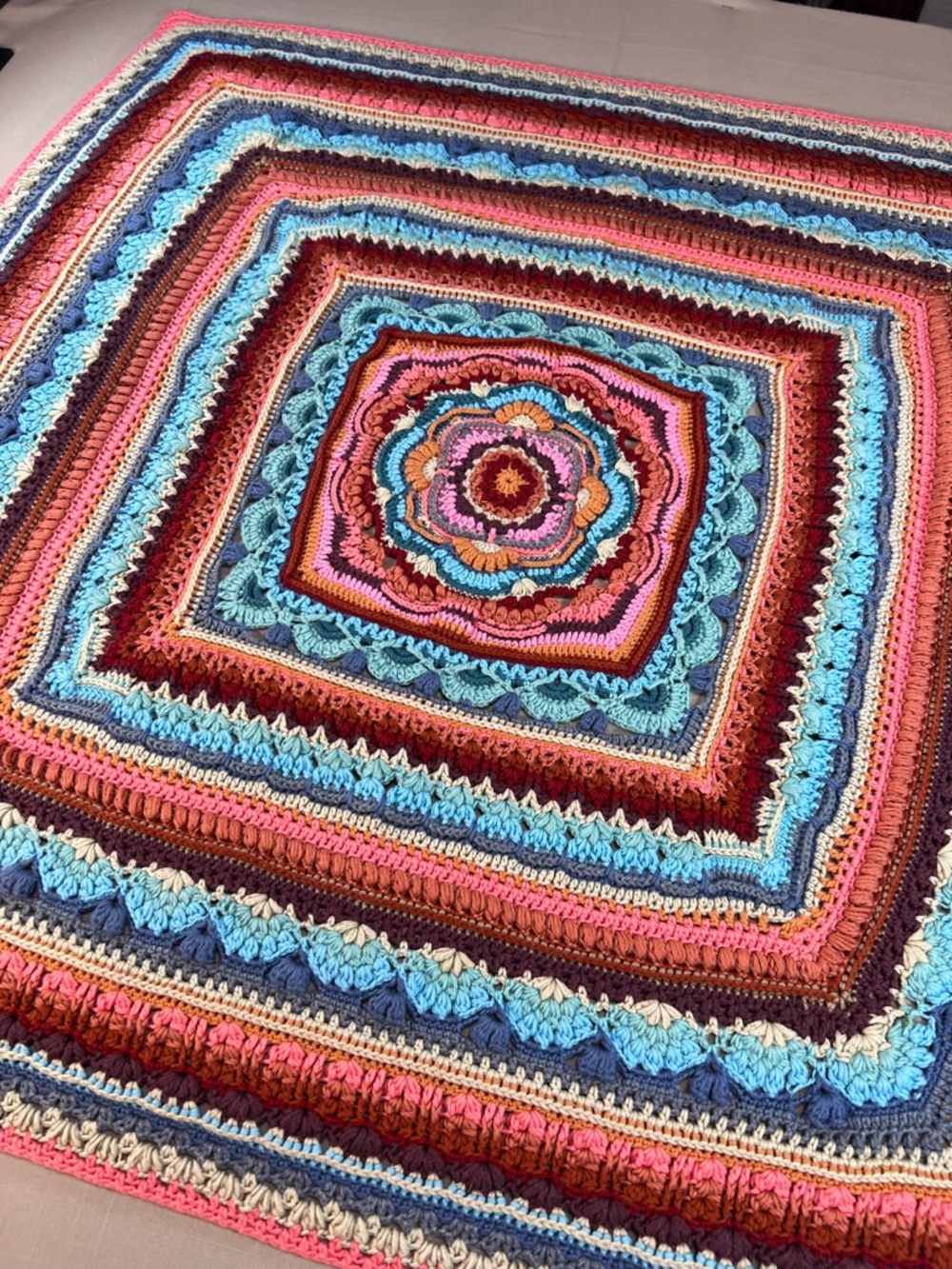 Handmade Crochet Throw Blanket Mandala Boho Multicolor 36x36 Afghan - Picture 5 of 15